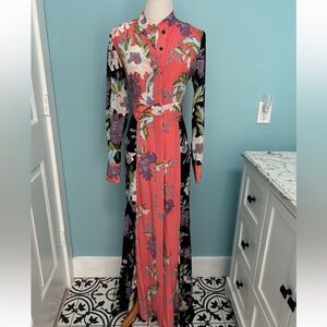 Diane Von Furstenberg Vibrant Floral Long Sleeve maxi silk curzon Dress